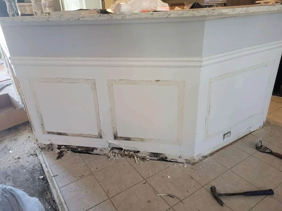 Water damage and mold on kitchen during Sewage Cleanup & Sanitation in Highland Park